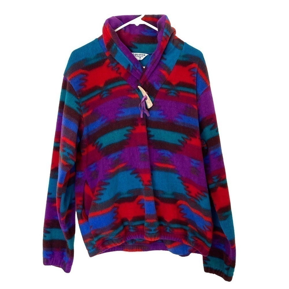 Vintage Little Big Horn Shirt Co Fleece Pullover Wild West Southwest Aztec Ikat